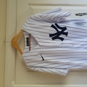 DEREK JETER NY YANKEES THROWBACK WHITE PINSTRIPE JERSEY